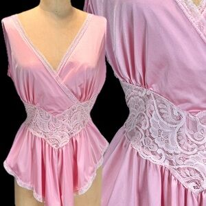 VINTAGE‎ 80s pretty in pink lingerie nighty negligee teddy silky lace one piece